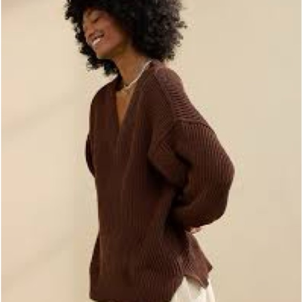 Aerie Beyond Chenille V Neck Sweater - Brown